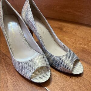 Vintage Enzo Angiolini Women's Silver Peep-Toe Heels
